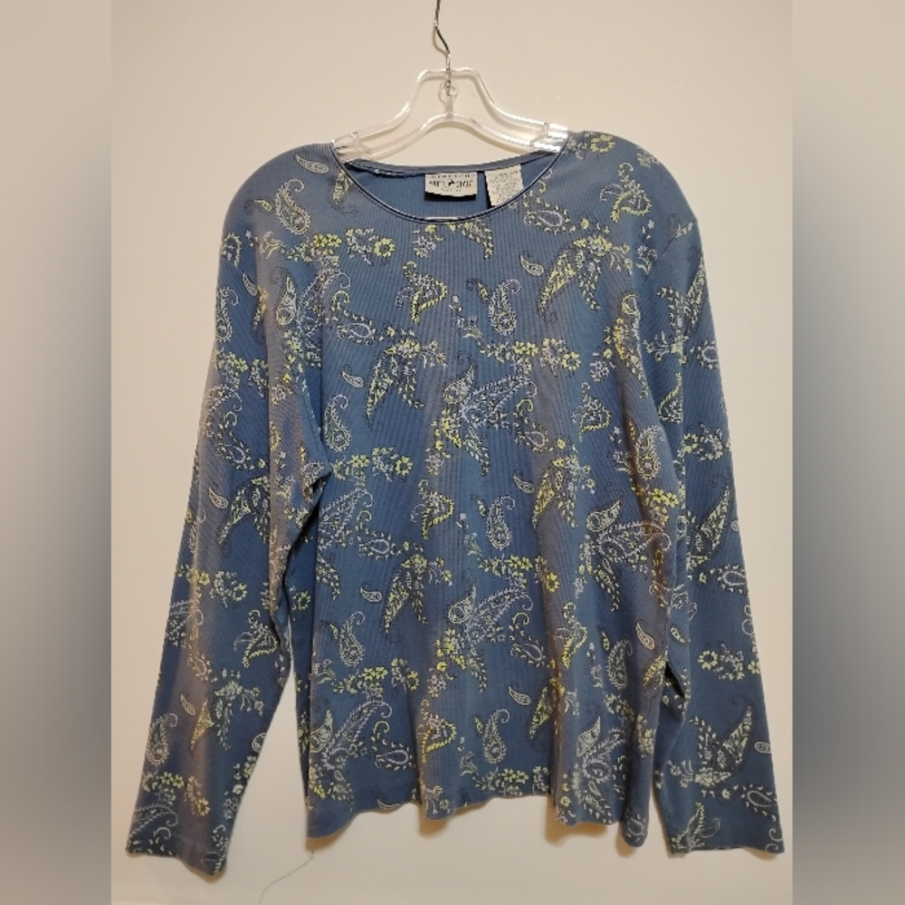 WHITE&STAG STRETCH WOMAN 95%Cotton 5%Spandex Blue Paisley LongSleeve Top 14W/16W